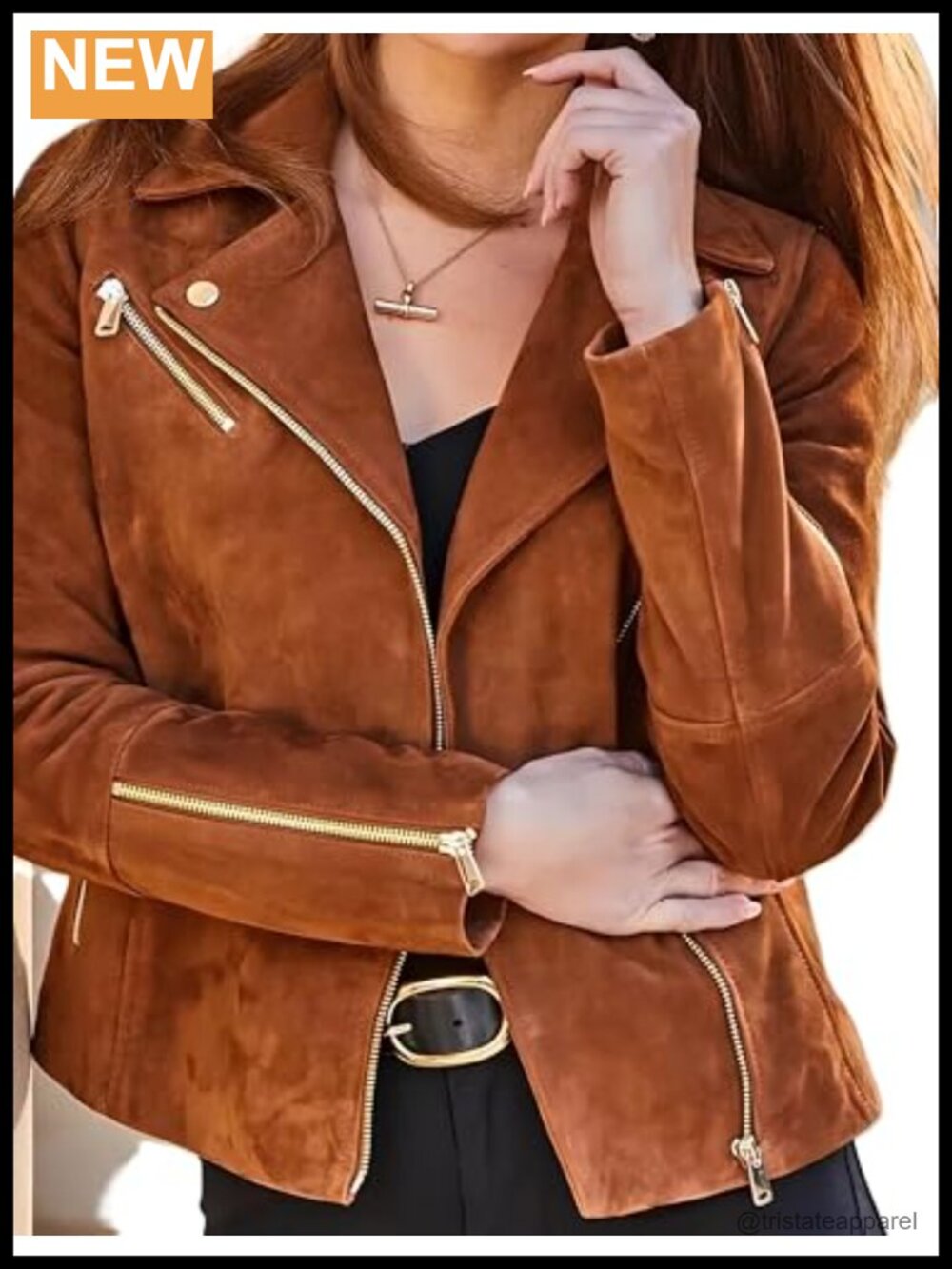 Women's Genuine Suede Leather Jacket Vintage Western Fringe Style YKK Zip